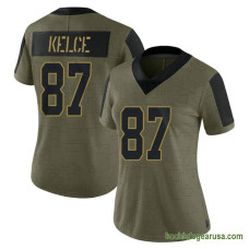 Womens Kansas City Chiefs Travis Kelce Olive Limited 2021 Salute To Service Kcc216 Jersey C3033